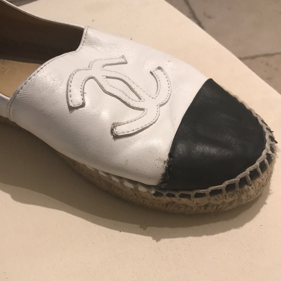 Chanel black/white Espadrilles lambskin leather Cc cap double flats - Picture 3 of 6